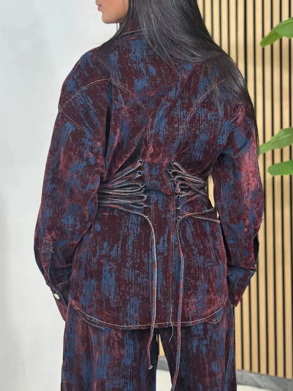 Button Lace Up Set Denim Pants