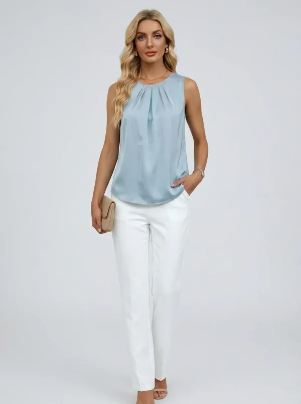 Pleated Sleeveless Blouse
