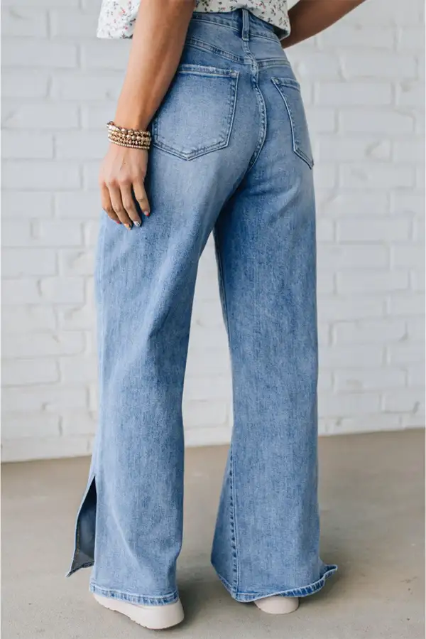 High-Rise Slit Straight Leg Jeans