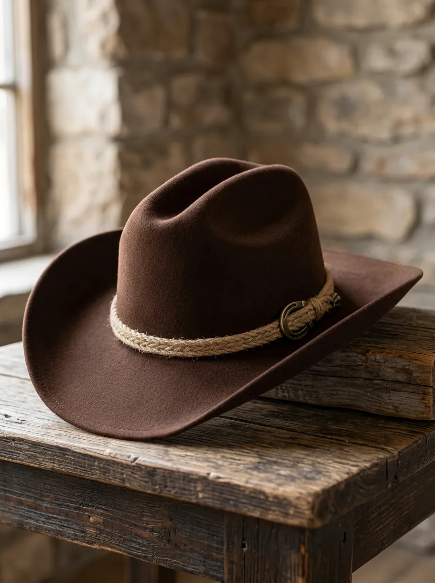 Unisex Rope Trim Felt Western Cowboy Hat