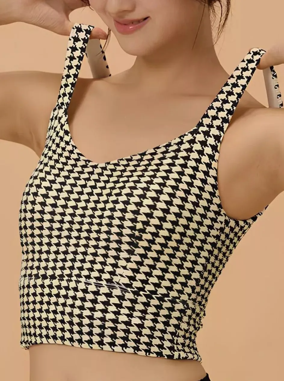 Crisscross Back Houndstooth Active Bra