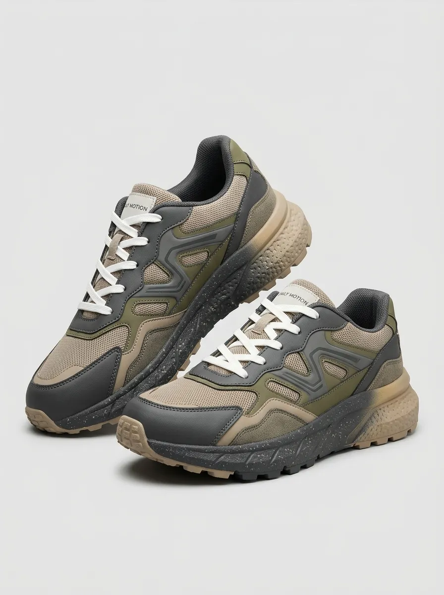 Outdoor-Inspired Speckled-Sole Casual Sneakers