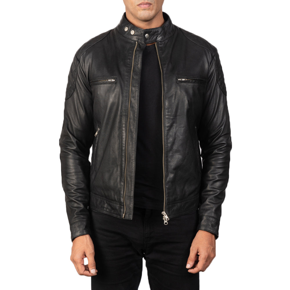Men's Tonal Detail Biker Leather Jacket