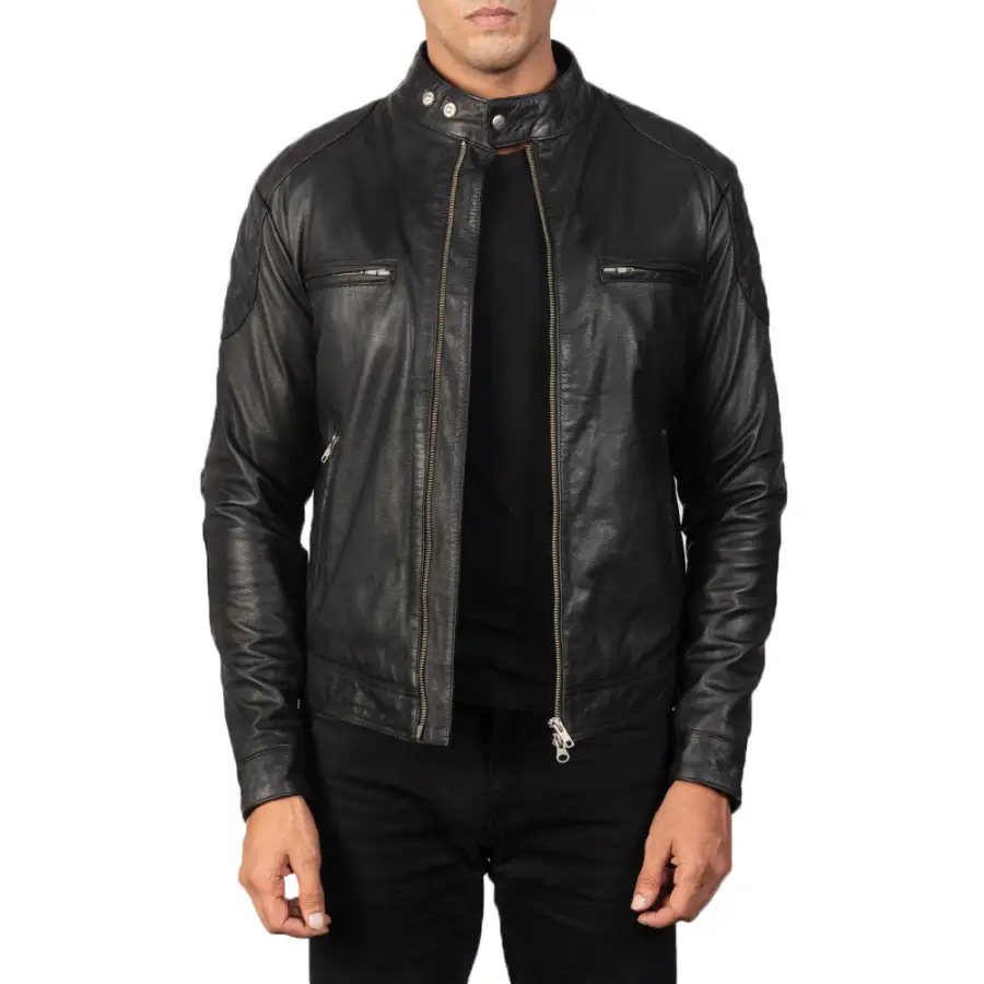 Men's Tonal Detail Biker Leather Jacket