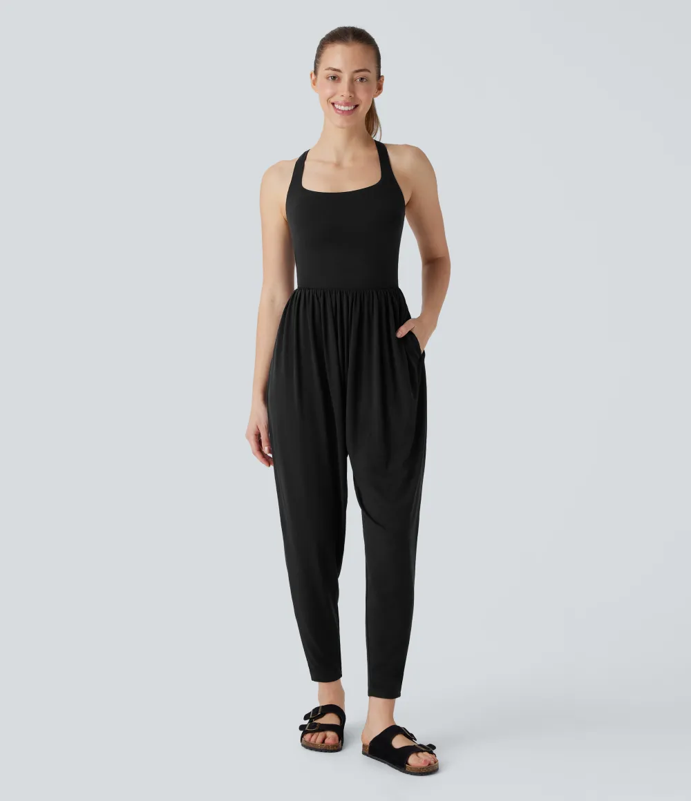 U Neck Pocket Harem Casual Jumpsuit-Easy Peezy