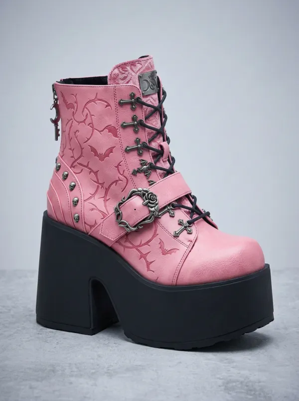 Nightfall Skull Bat Cross Silhouette Women's Gothic Platform Boots