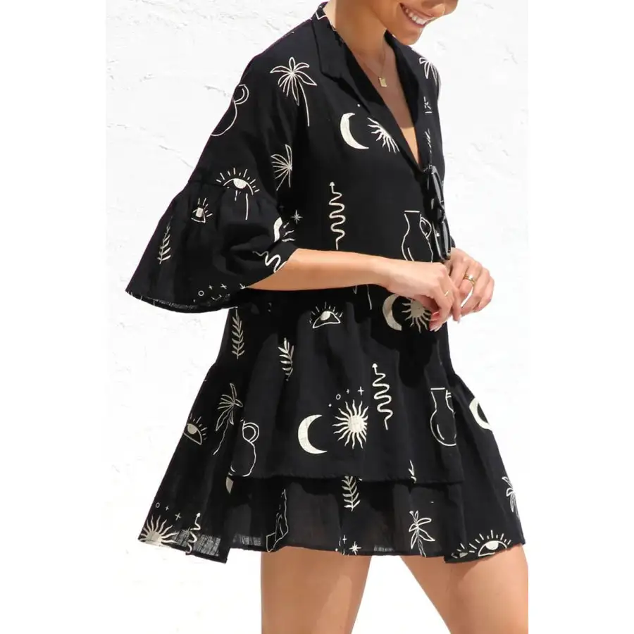 Ruched Three-Quarter Sleeve Mini Dress