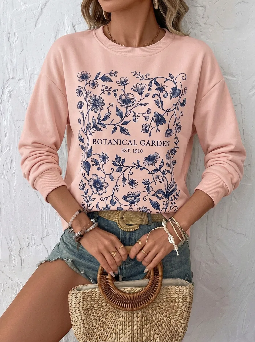 Women's Botanical Garden Floral Nature Graphic Sweatshirt