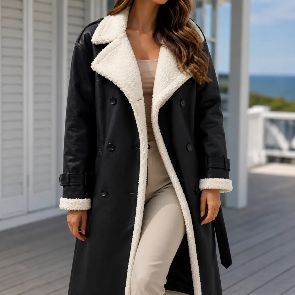 Double-Breasted Contrast Trim Coat