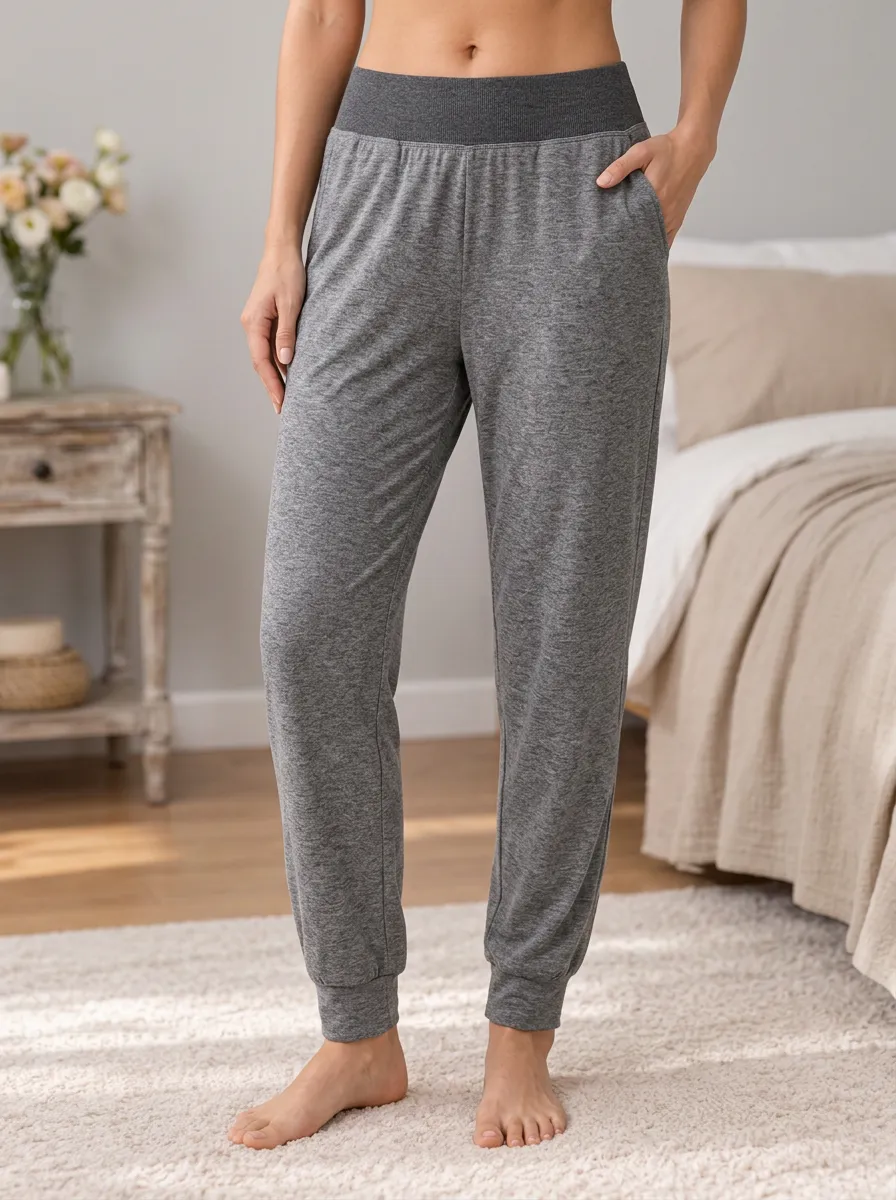Women's Ribbed Heathered Elastic Waist Refined Sleep Pants