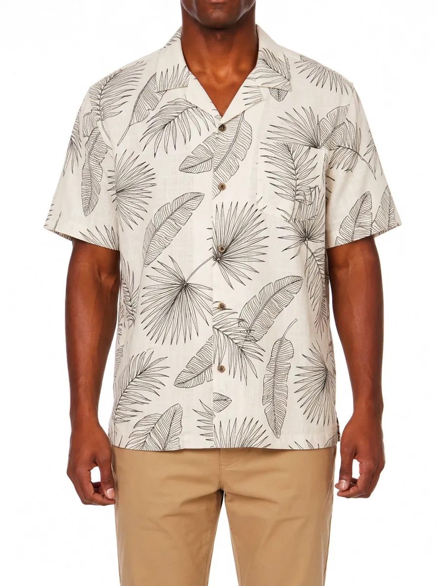 Men's Tropical Summer Beach Palm Leaf Printed Shirt