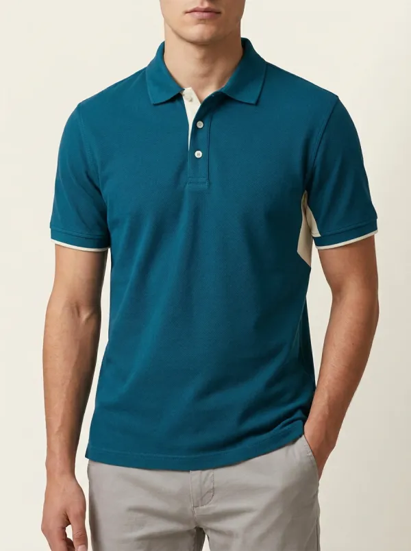Men's Navy Blue Contrast Trim Short Sleeve Polo Shirt