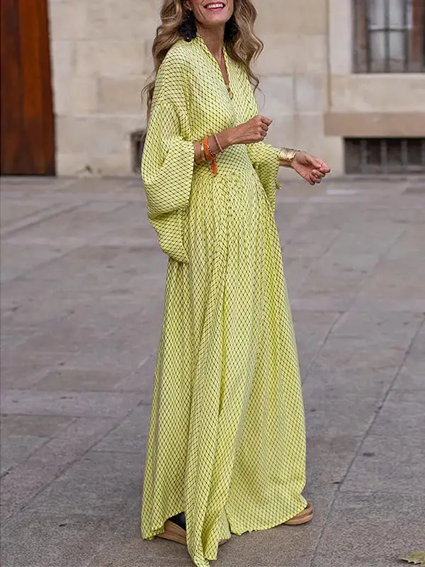 Raglan Pleated Sleeve Neck Maxi Dress