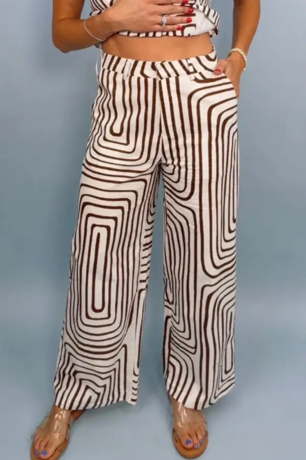 Wide Leg Elastic Waist High Rise Pants