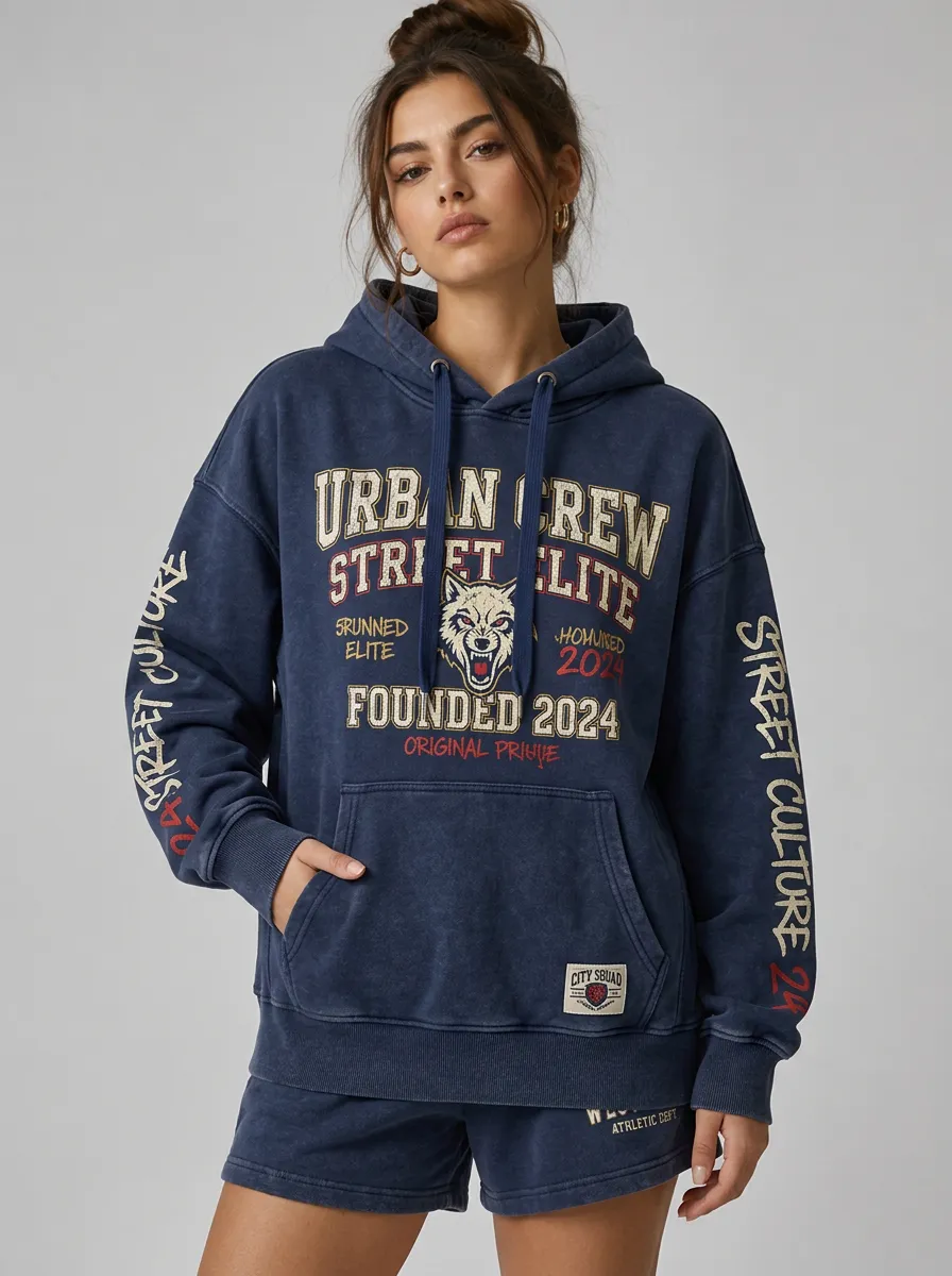 Women's Urban Street Culture Wolf Graphic Printed Hoodie
