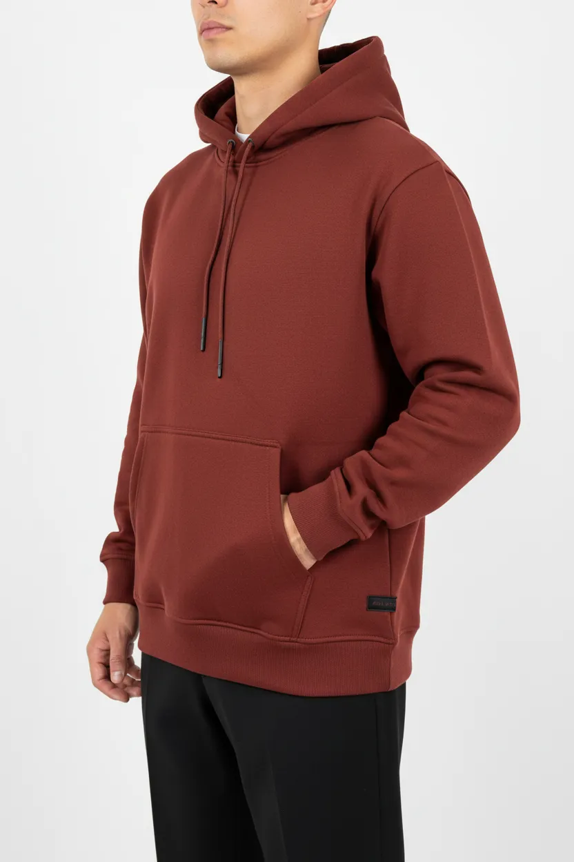 Structured Regular Fit Cotton Ribbed Hooded Pullover Hoodie