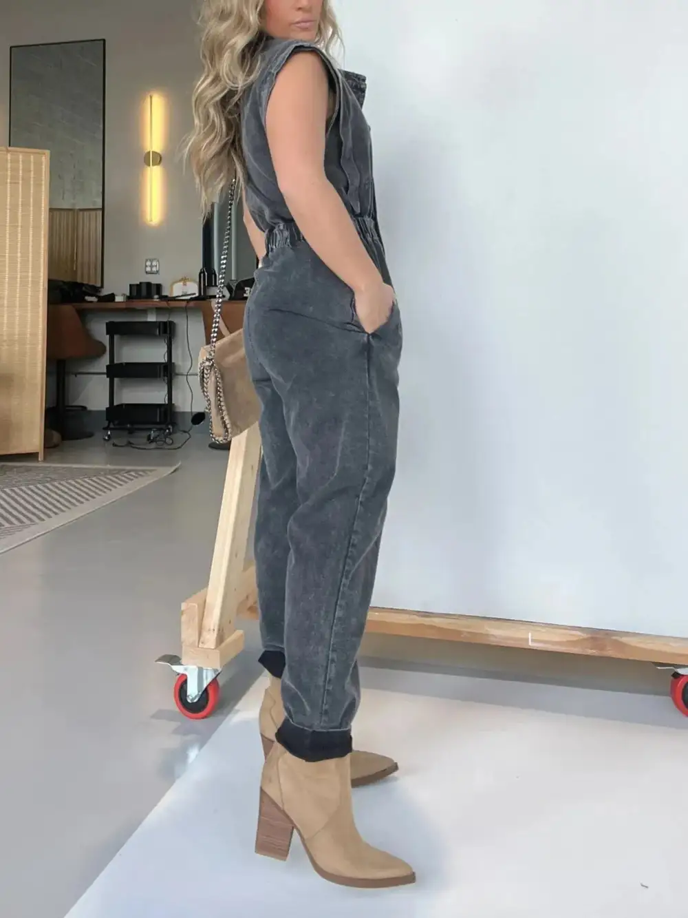 Modern Denim Button Front Jumpsuit