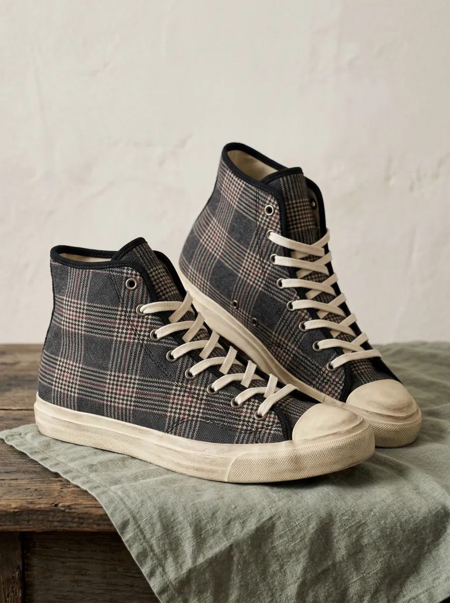 Men's Classic Vintage Plaid Pattern Patterned High Top Forest Inspired Canvas Shoes