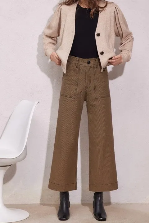 Women's Brown High Waist Cropped Pants