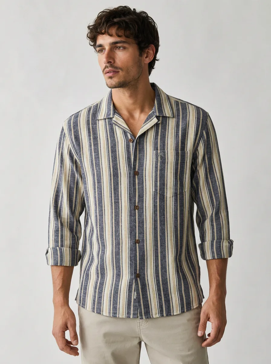 Men's Casual Summer Beach Striped Printed Breathable Shirt