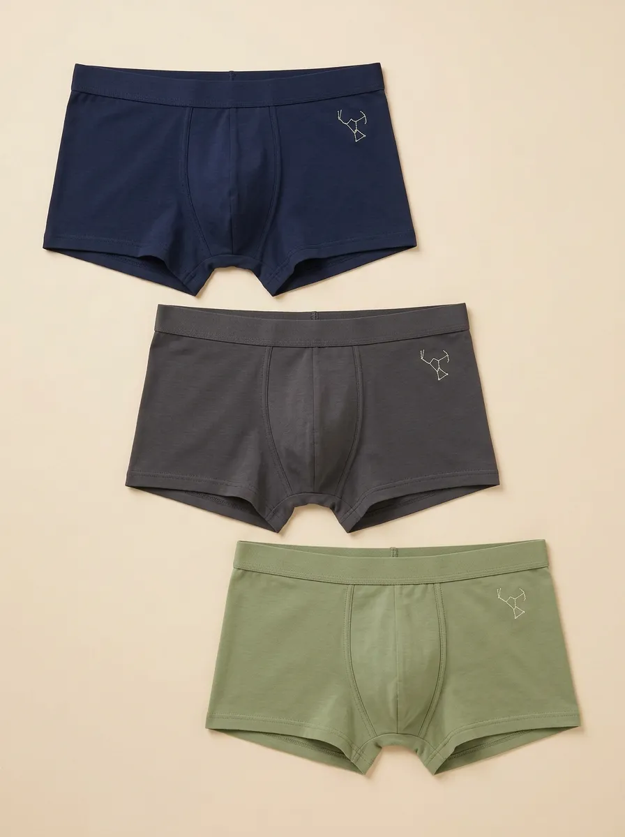 Men's Three-Pair Constellation Line Embroidered Boxer Brief Set