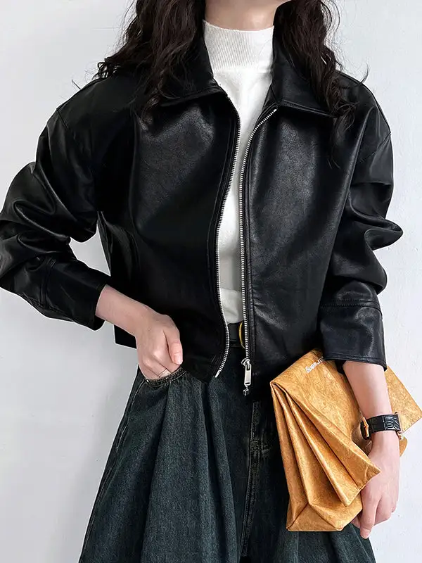 Faux Leather Zip Front Jacket