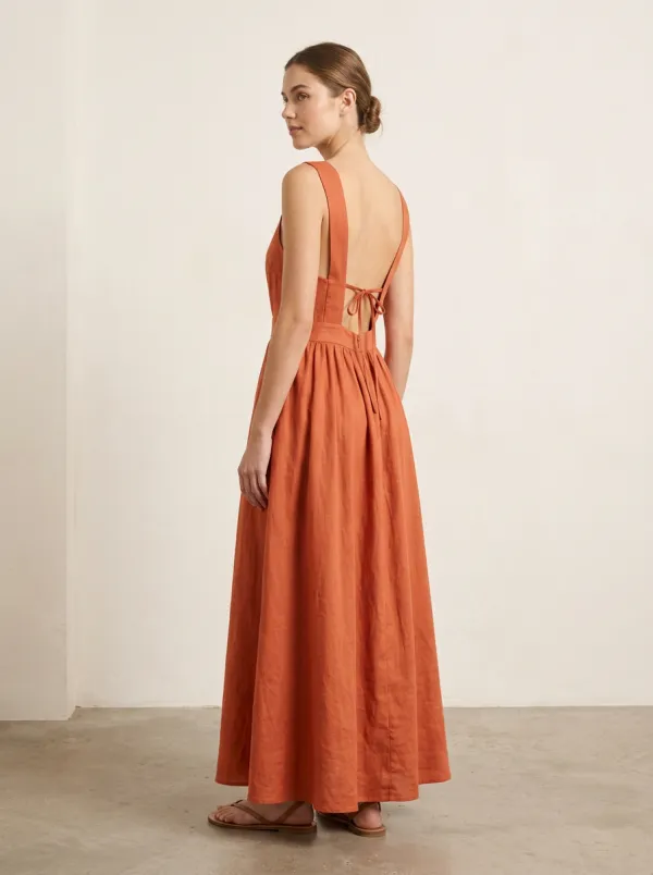 Women's Casual Linen Maxi Backless Dress