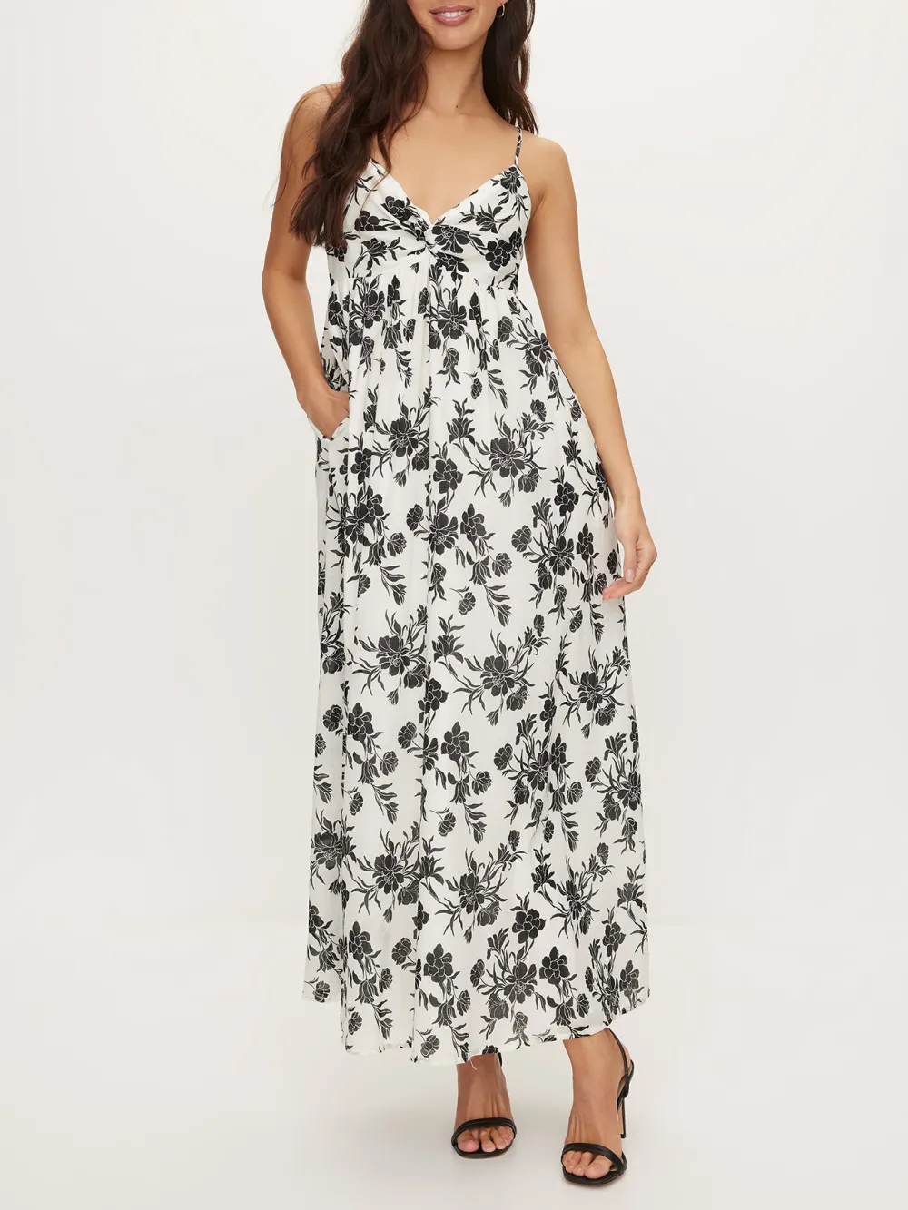 Black And White Printed Suspender Maxi Dress