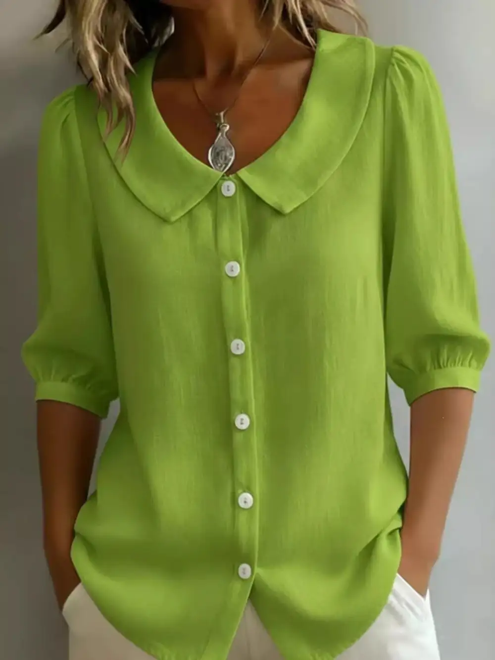 Peter Pan Collar Button Down Shirt Plus