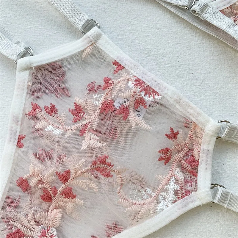 Sculpted Floral Mesh Lingerie Set