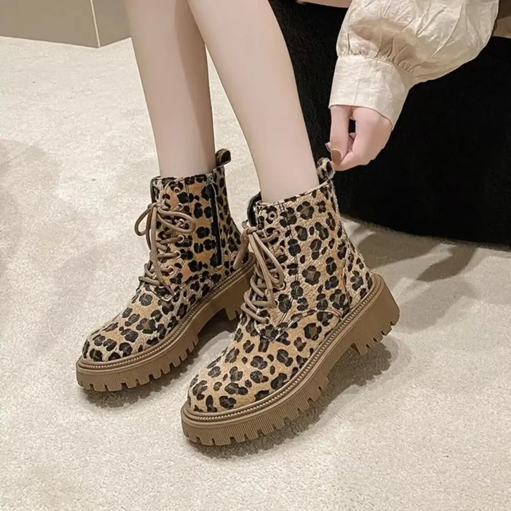 Animal Print Lace-Up Ankle Boots