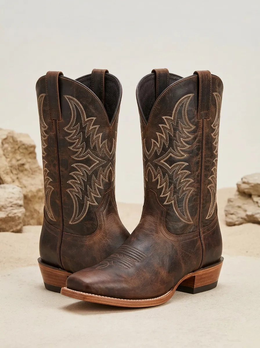 Classic Western Embroidered Leather-Look Ranchwear Edit Men's Western Cowboy Boots
