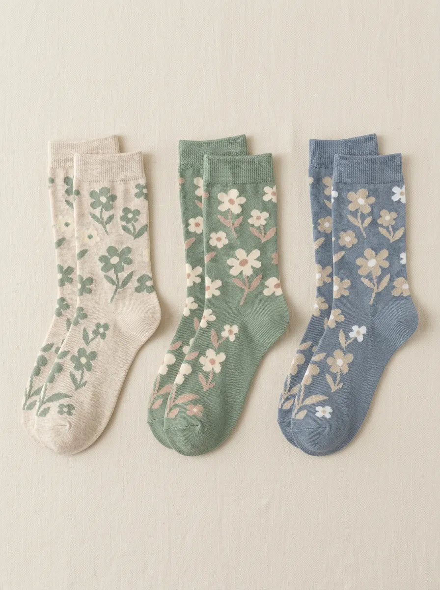 Women's Daisy Floral Crew Sock Set