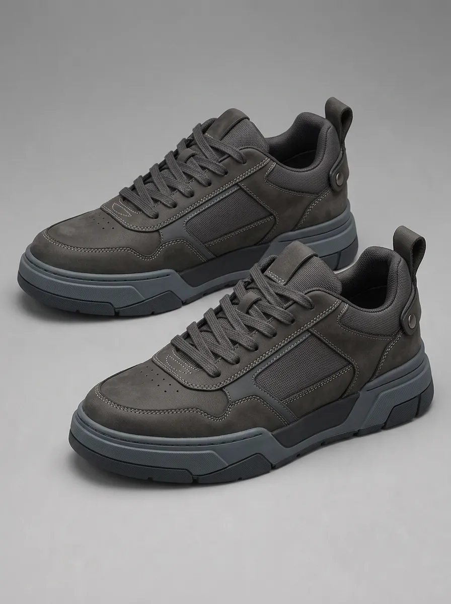 Men's Casual Streetwear Dark Grey Matte Leather Sneakers