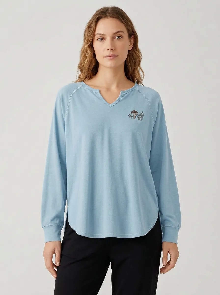 Women's Graphic Notch-Neck Long-Sleeve T-Shirt