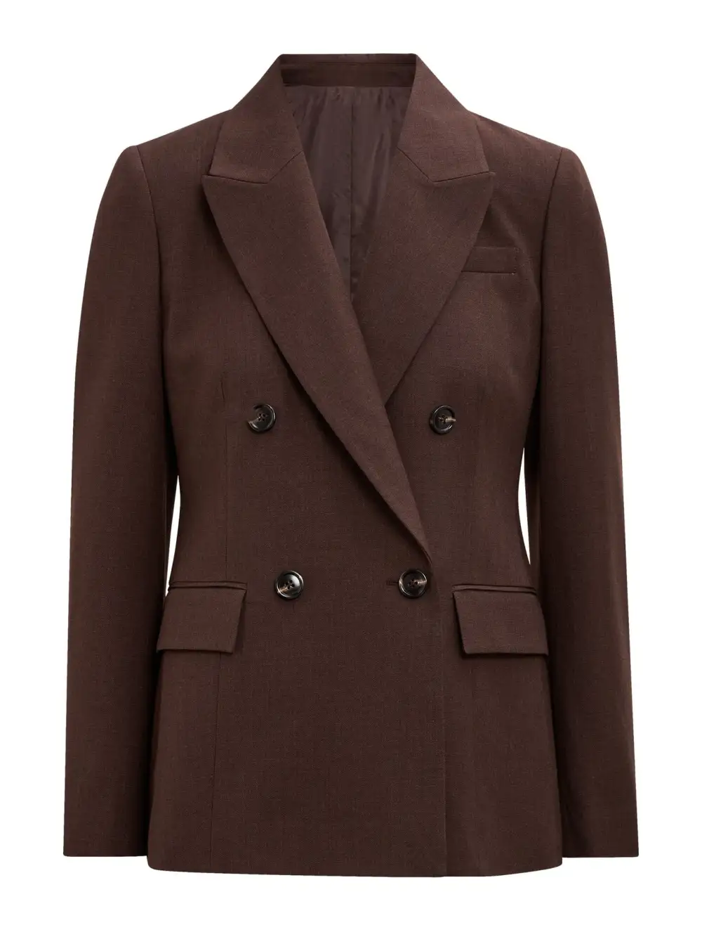 Chocolate Brown Petite Double-Breasted Tailored Blazer