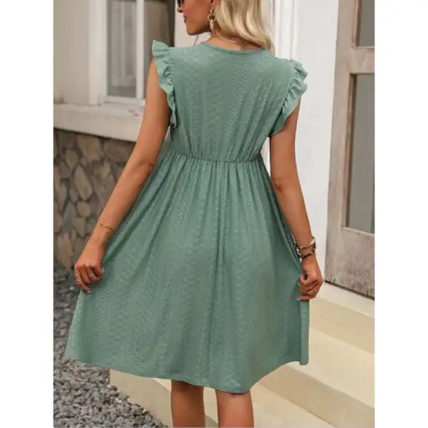 Lace Detail Ruffled V-Neck Mini Dress