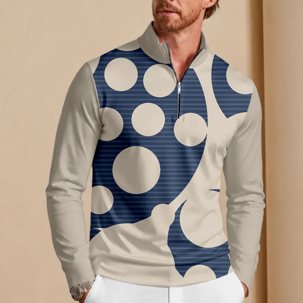 Refined Lightweight Colorblock Long Sleeve Golf Shirt