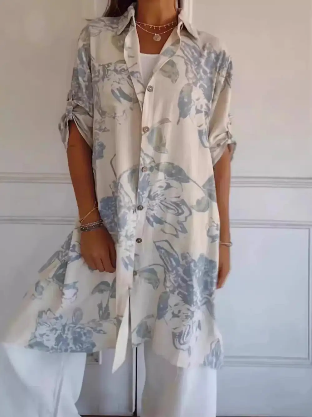 Floral Printed Button Front Shirt Dress
