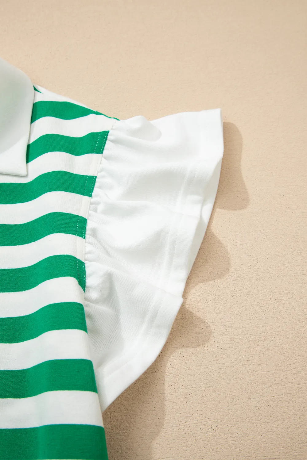 Green Stripe Collar V Neck Blouse