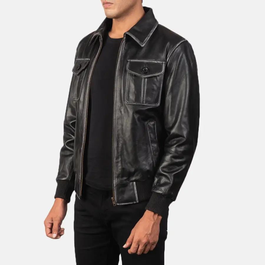 Men's Classic Field Style Bomber Leather Jacket