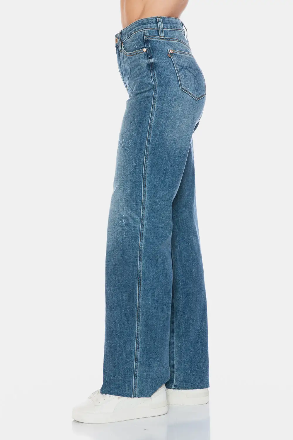 Tummy Control Cut Raw Hem Straight Denim Jeans