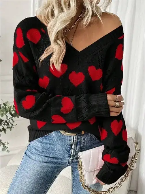 Layered Knit V Neck Sweater
