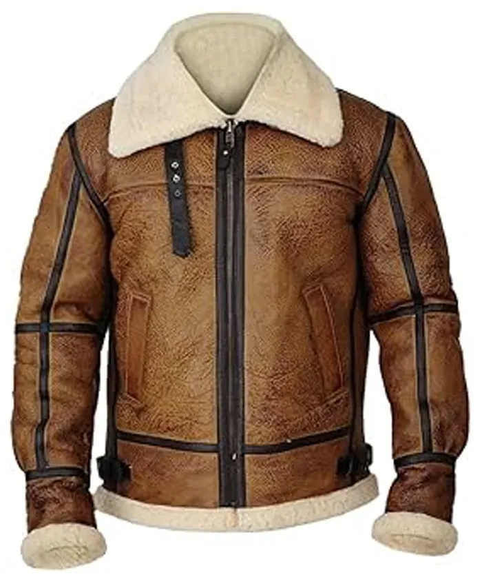 Bomber Shearling Distressed Leather Jacket