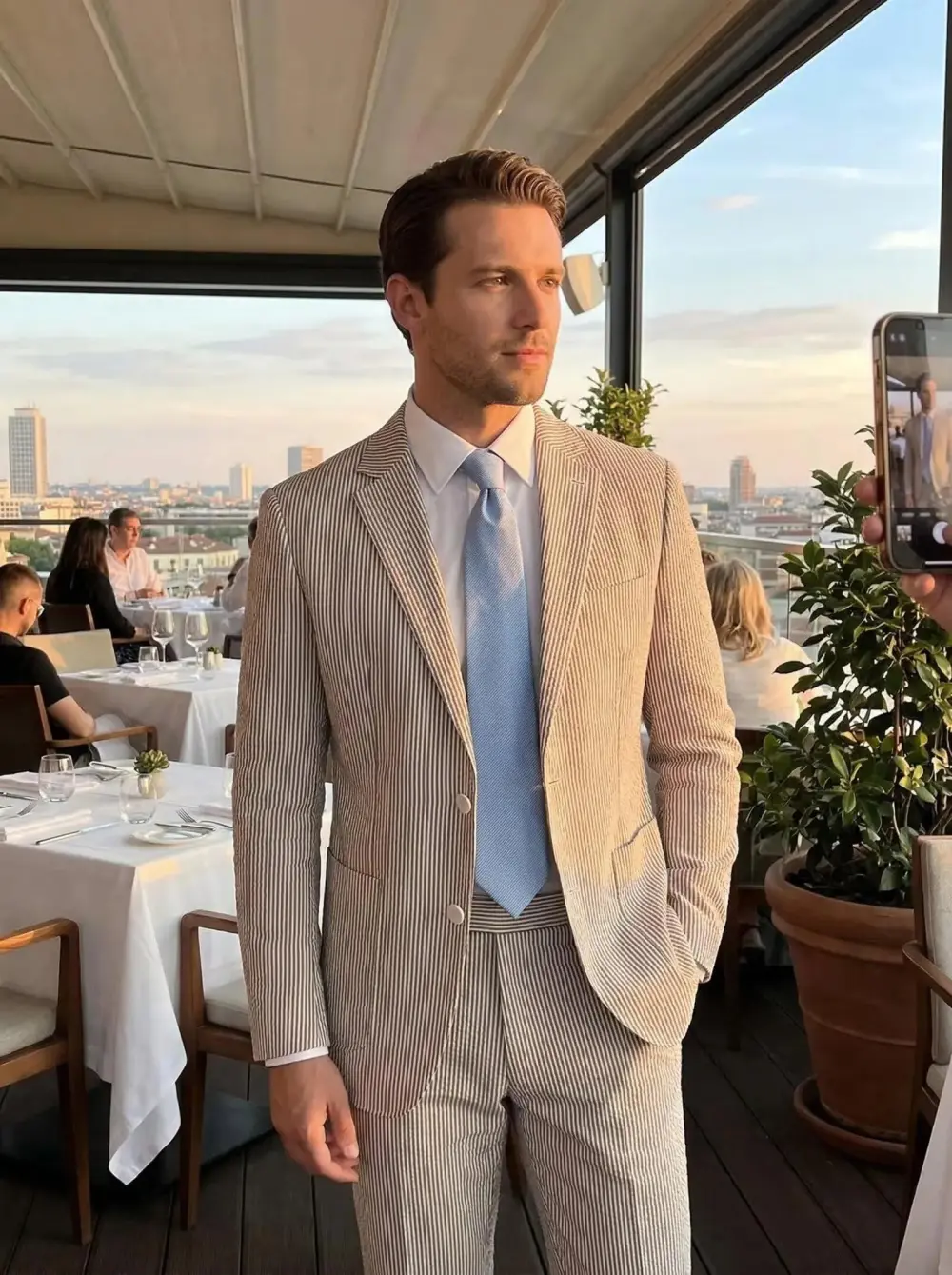 🔥Men's 2-Piece Seersucker Suits Classic Jacket & Trousers
