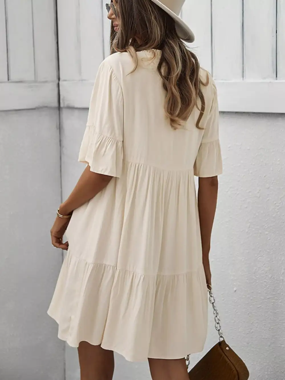 Button Front Ruffle Tiered Mini Dress