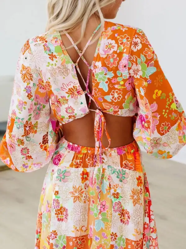 Floral Lace Long Sleeve Dress Casual