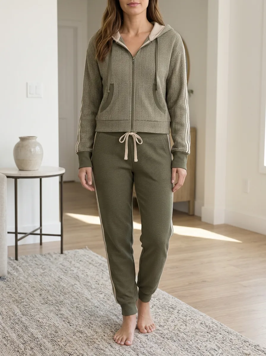Women's Herringbone Zip Hoodie Jogger Set