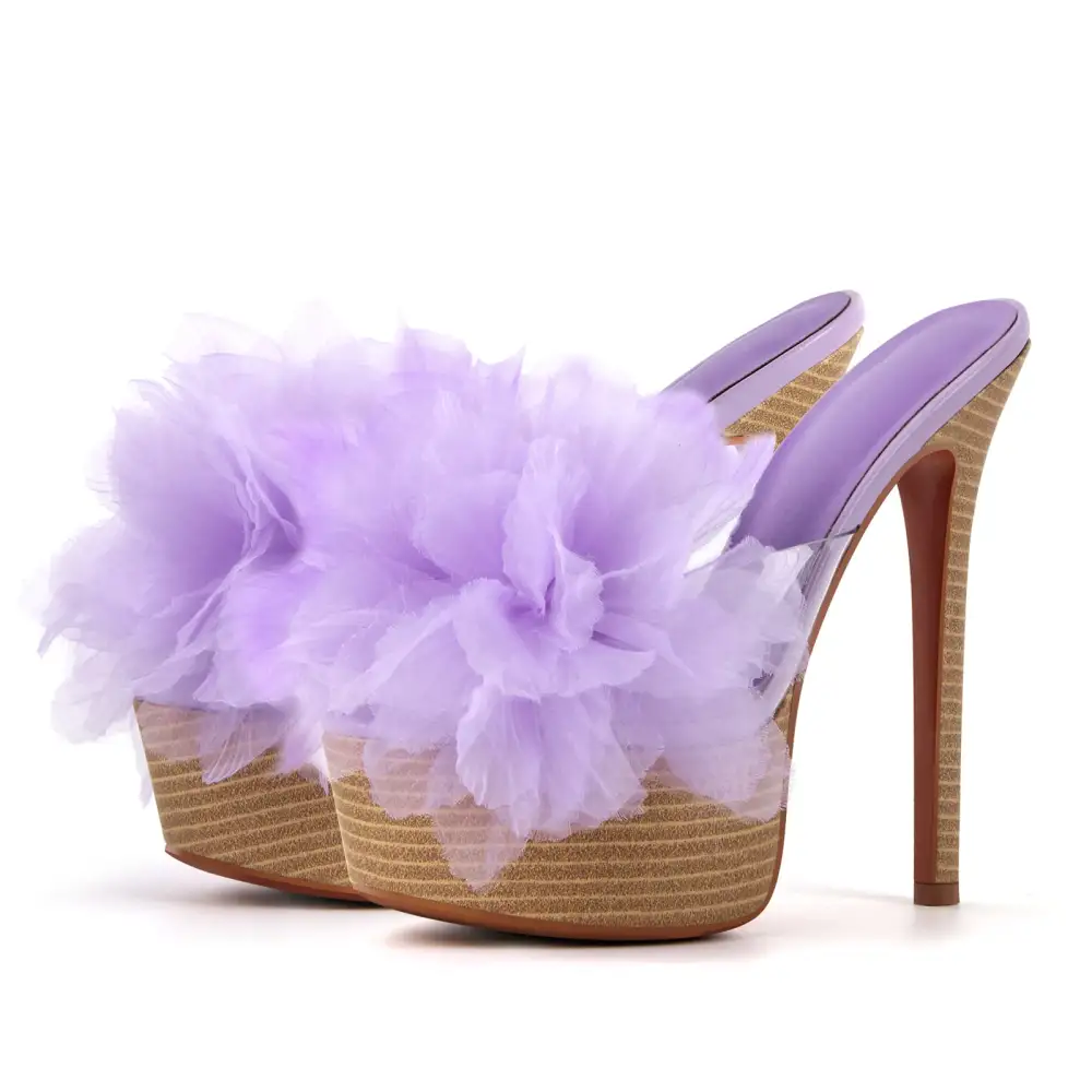 Platform Mesh Clear Stiletto Mule Sandals