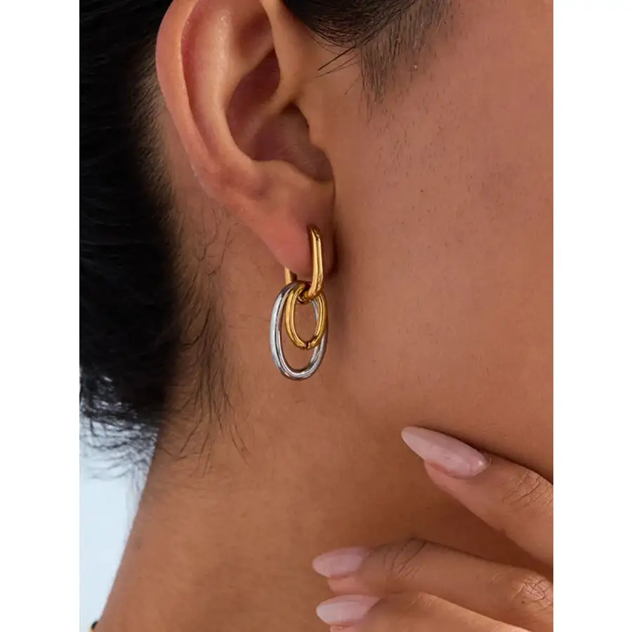 Stainless Steel Two Tone Interlocked Hoop Earrings